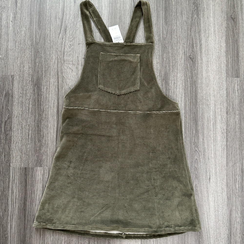 Hollister Olive Green Overall Short Dress with Pocket - Picture 1 of 6